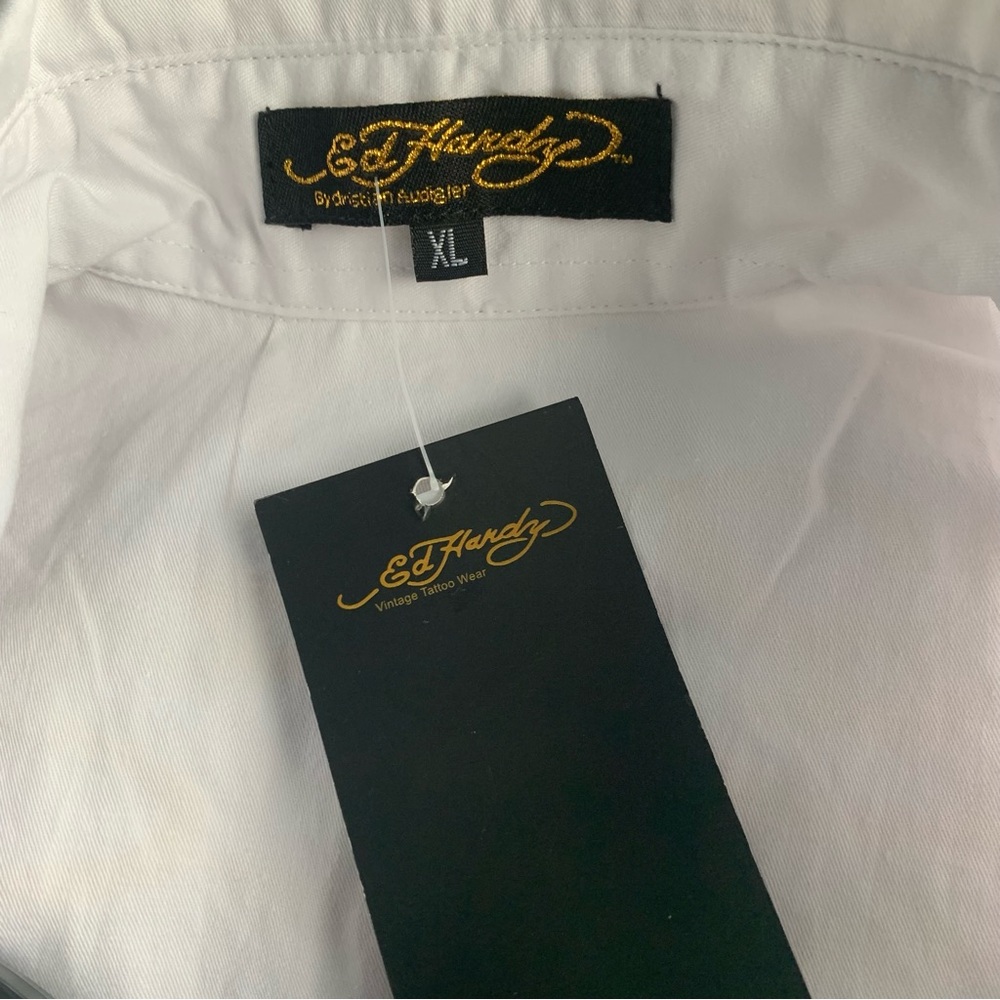 Ed Hardy (NWT) XL by Christian Audigier White, collared, long-sleeve, button-up - Picture 9 of 10